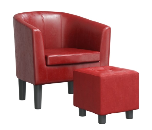 Sillón diseño de cubo con reposapiés cuero sintético rojo tinto