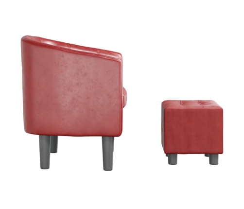 Sillón diseño de cubo con reposapiés cuero sintético rojo tinto