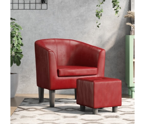 Sillón diseño de cubo con reposapiés cuero sintético rojo tinto