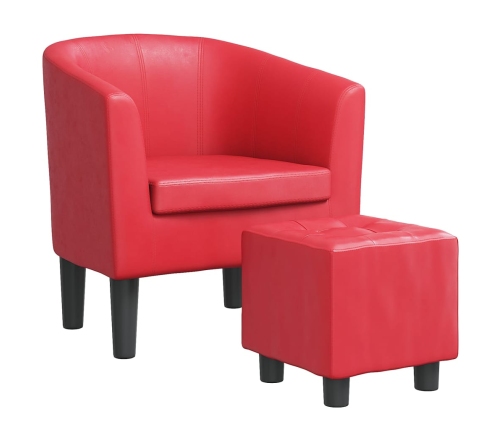 Sillón con taburete cuero sintético rojo