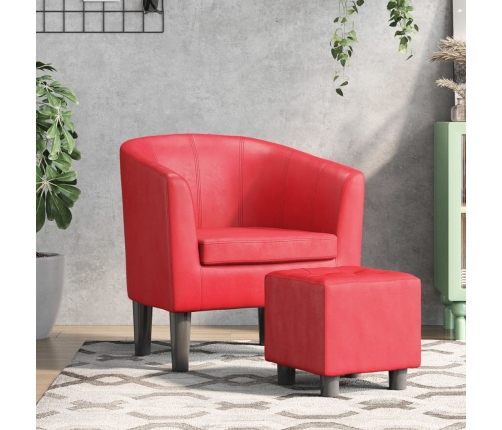 Sillón con taburete cuero sintético rojo