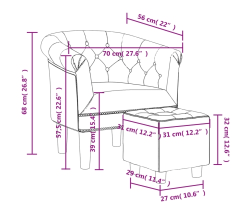 Sillón con taburete cuero sintético dorado