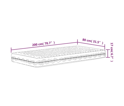 vidaXL Colchón de espuma dureza 2 3 blanco 80x200 cm
