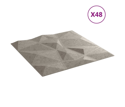 Paneles pared 48 uds XPS diamante gris hormigón 50x50cm 12 m²