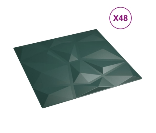 vidaXL Paneles de pared 48 uds XPS diamante verde 50x50 cm 12 m²