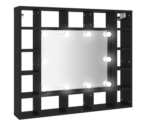 Mueble con espejo y luces LED negro 91x15x76,5 cm