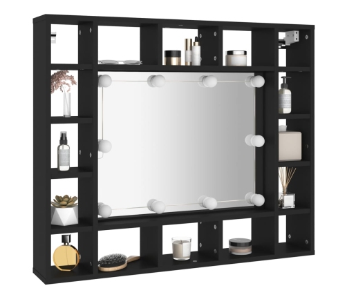 Mueble con espejo y luces LED negro 91x15x76,5 cm