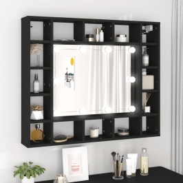 Mueble con espejo y luces LED negro 91x15x76,5 cm