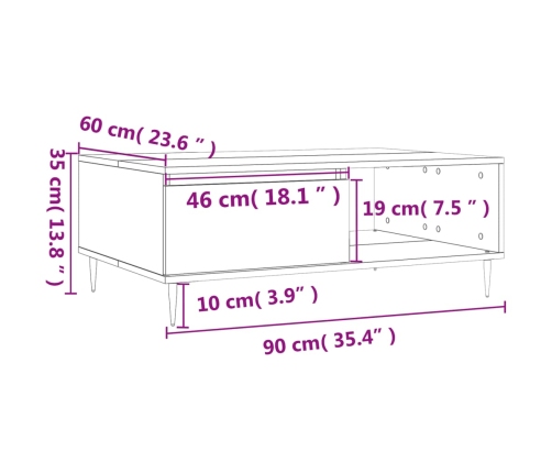 vidaXL Mesa de centro madera de ingeniería gris hormigón 90x60x35 cm