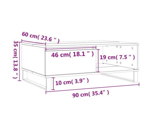 Mesa de centro madera de ingeniería blanco 90x60x35 cm