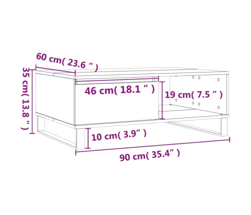 Mesa de centro madera de ingeniería gris hormigón 90x60x35 cm