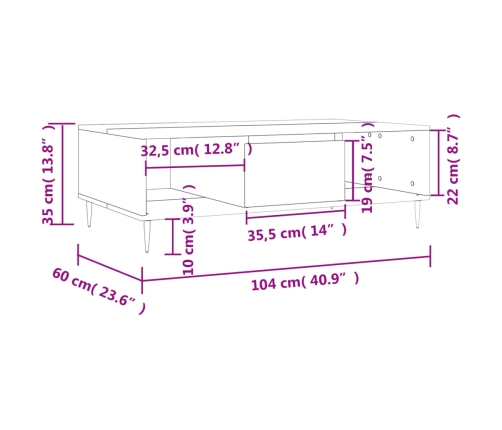 Mesa de centro madera de ingeniería blanco 104x60x35 cm