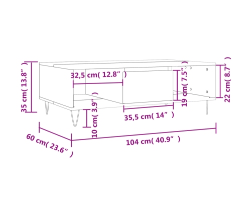 Mesa de centro madera de ingeniería blanco 104x60x35 cm