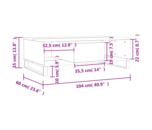 vidaXL Mesa de centro madera de ingeniería blanco brillo 104x60x35 cm