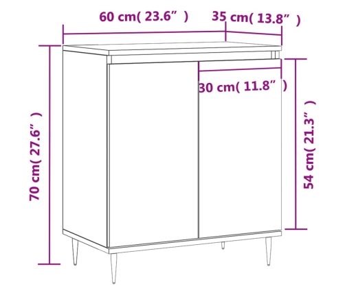 Aparador de madera contrachapada blanco brillante 60x35x70 cm