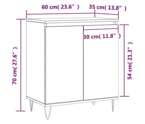 Aparador de madera contrachapada blanco brillante 60x35x70 cm