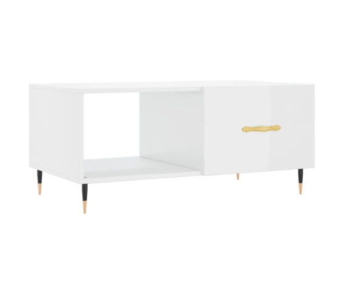 Mesa de centro madera contrachapada blanco brillo 90x50x40 cm