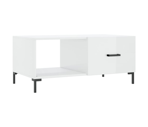 Mesa de centro madera contrachapada blanco brillo 90x50x40 cm