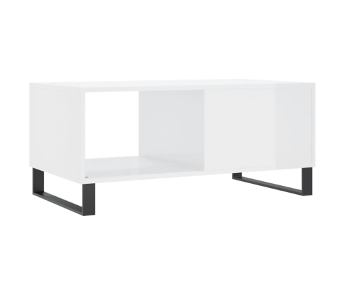 Mesa de centro madera contrachapada blanco brillo 90x50x40 cm