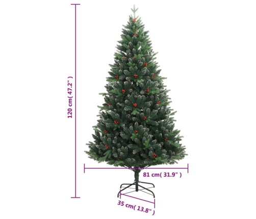 Árbol de Navidad artificial con bisagras y frutos rojos 120 cm