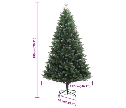 Árbol de Navidad artificial con bisagras y frutos rojos 180 cm