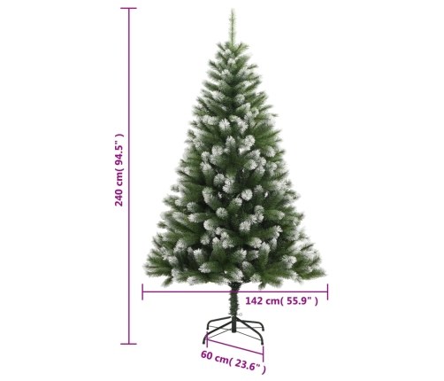 Árbol de Navidad artificial con bisagras y nieve flocada 240 cm