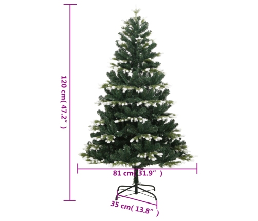 Árbol de Navidad artificial con bisagras y nieve flocada 120 cm