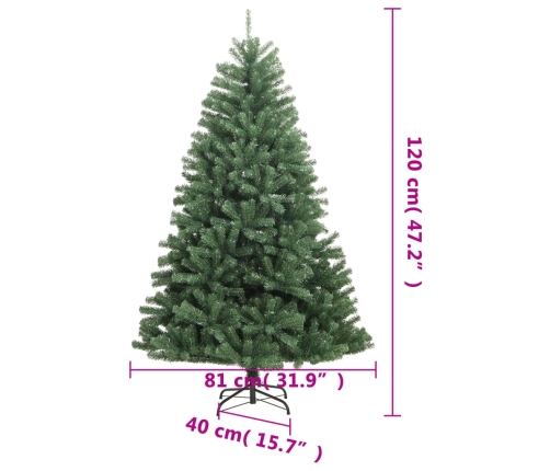 Árbol de Navidad artificial con bisagras y soporte verde 120 cm