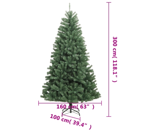 Árbol de Navidad artificial con bisagras y soporte verde 300 cm