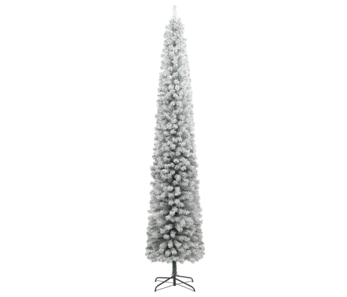 Árbol Navidad estrecho con soporte y nieve artificial PVC 270cm