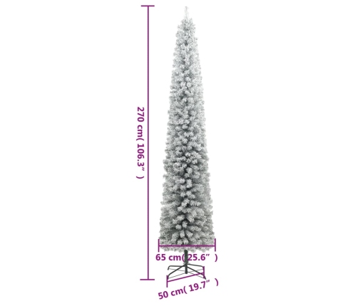 Árbol Navidad estrecho con soporte y nieve artificial PVC 270cm