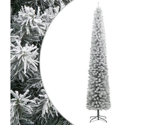 Árbol Navidad estrecho con soporte y nieve artificial PVC 300cm