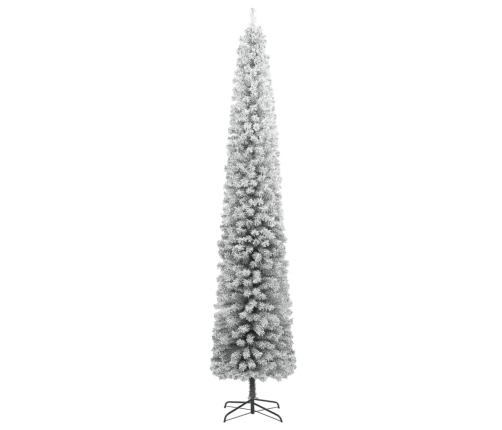 Árbol Navidad estrecho con soporte y nieve artificial PVC 300cm