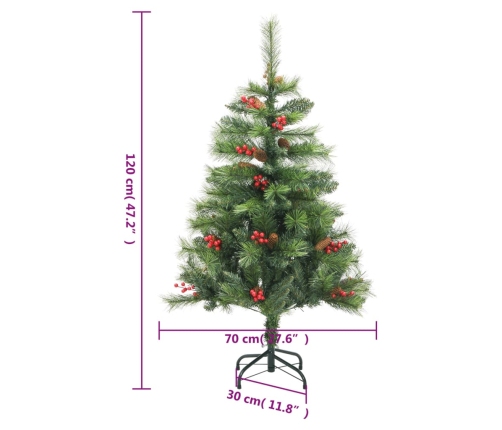 Árbol de Navidad artificial con piñas y bayas 120 cm