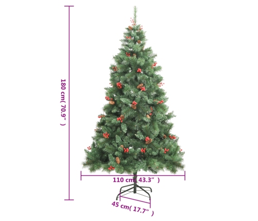 Árbol de Navidad artificial con piñas y bayas 180 cm