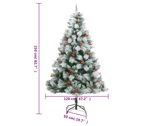 Árbol de Navidad artificial con piñas y bayas 210 cm