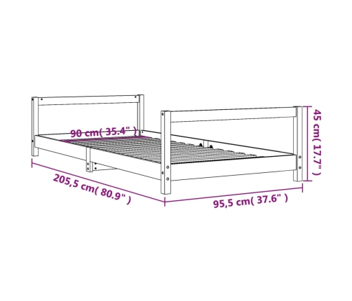 Estructura de cama para niños madera maciza de pino 90x200 cm