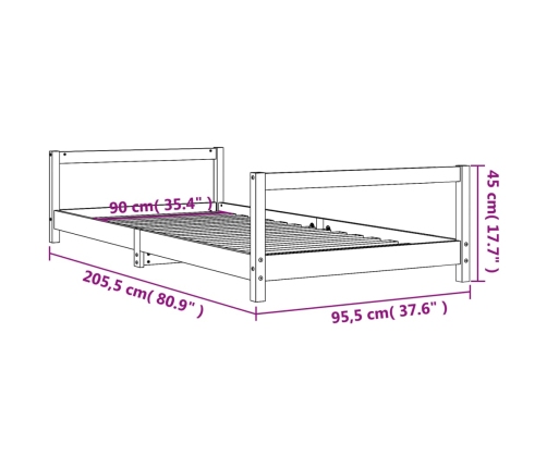 Estructura de cama para niños madera de pino negro 90x200 cm