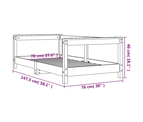 Estructura de cama para niños madera maciza de pino 70x140 cm