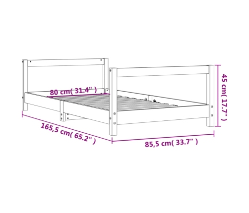 Estructura de cama para niños madera maciza de pino 80x160 cm