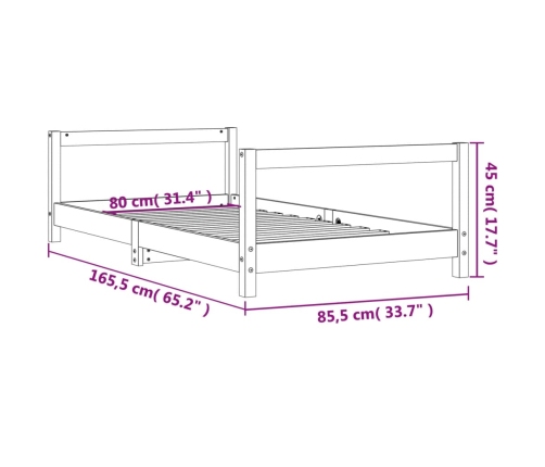 Estructura de cama para niños madera de pino blanco 80x160 cm