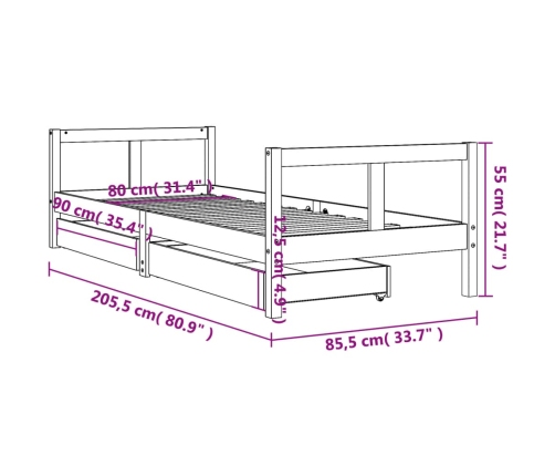 Estructura de cama para niños con cajones madera pino 80x200 cm