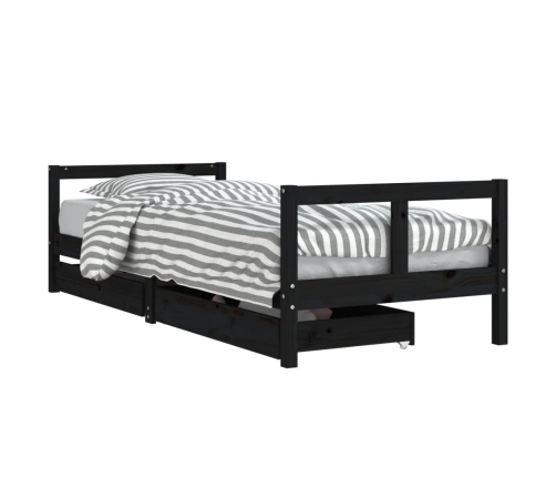 Estructura de cama niños con cajones madera pino negro 80x200cm