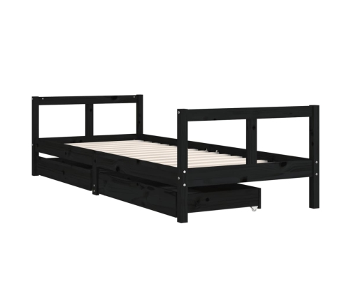 Estructura de cama niños con cajones madera pino negro 80x200cm