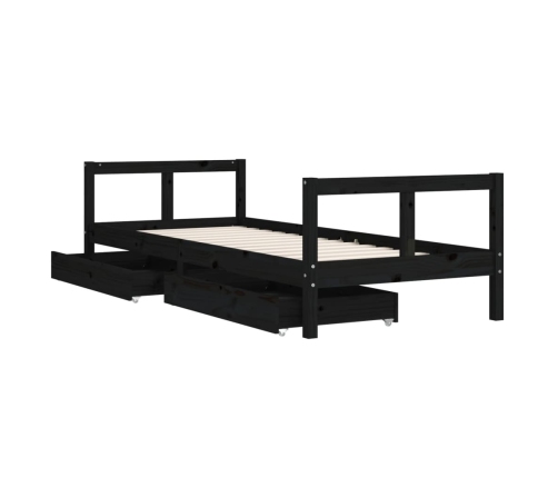 Estructura de cama niños con cajones madera pino negro 80x200cm