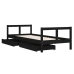 Estructura de cama niños con cajones madera pino negro 80x200cm