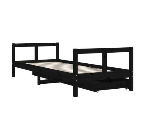 Estructura de cama niños con cajones madera pino negro 80x200cm