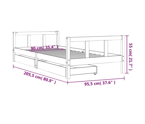 Estructura de cama para niños con cajones madera pino 90x200 cm