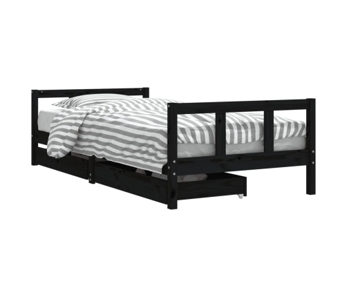 Estructura de cama niños con cajones madera pino negro 90x200cm