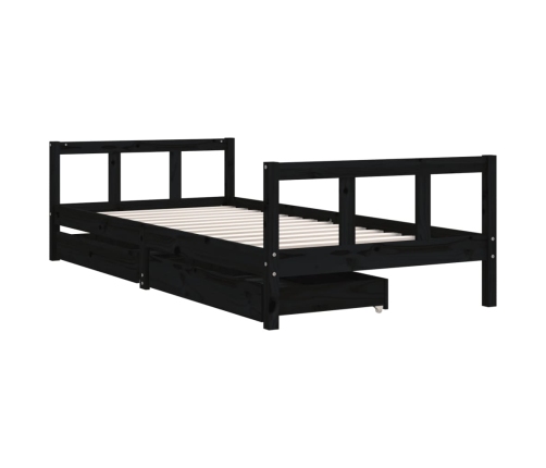 Estructura de cama niños con cajones madera pino negro 90x200cm